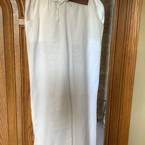 White Linen Pants with Tie Gathered Waist